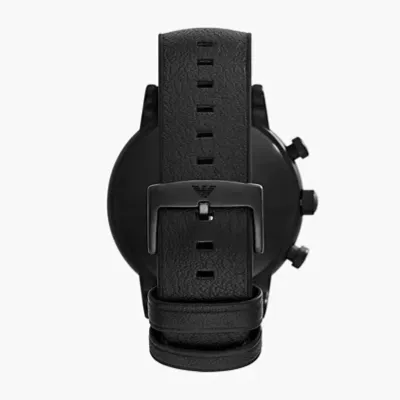 Emporio Armani Luigi Black Leather Strap Blue Dial Chronograph  Watch
